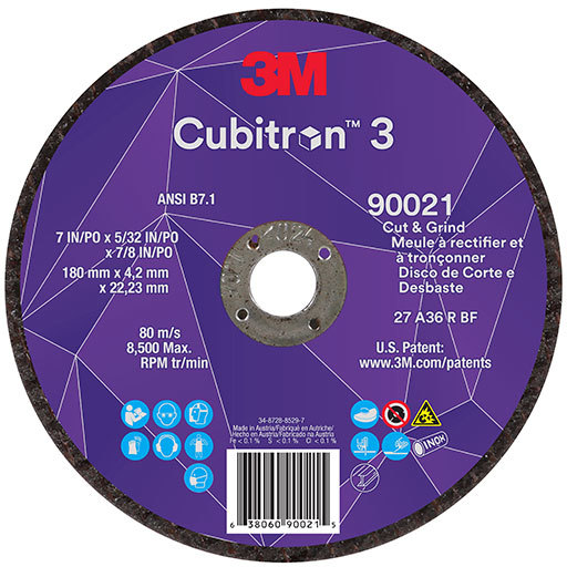 638060900215 | 3M Cubitron 3 Cut and Grind Wheel, 36+, T27, 7 in x