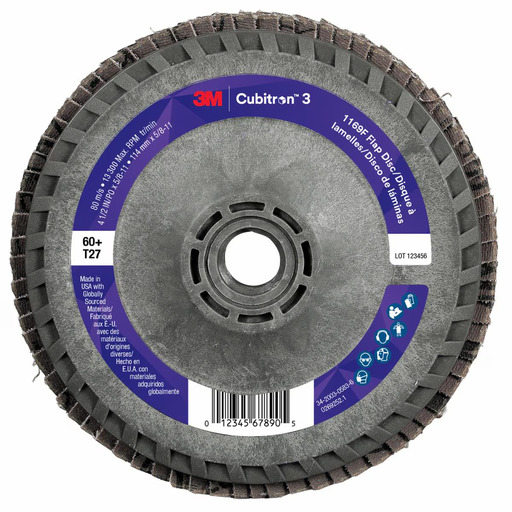 7100380307 | 3M Cubitron 3 Flap Disc 1169F, 60+ Grit, T27, 4-1/2