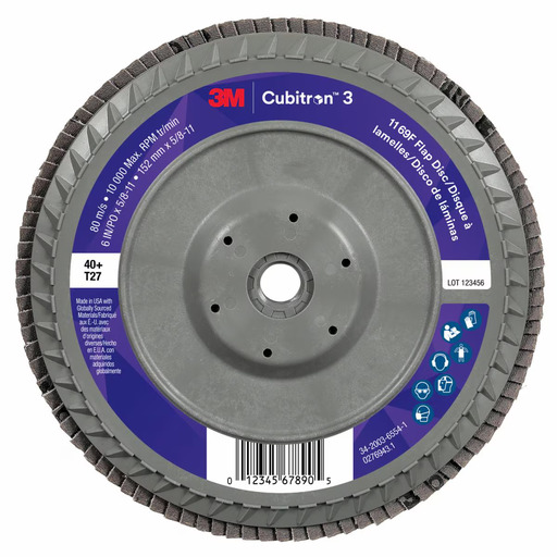 7100380348 | 3M Cubitron 3 Flap Disc 1169F, 60+ Grit, T27, 4-1/2