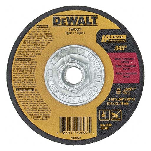 DW8062H | Dewalt Cutting Wheel - 4-1/2 in - 13300 RPM - 5/8 in
