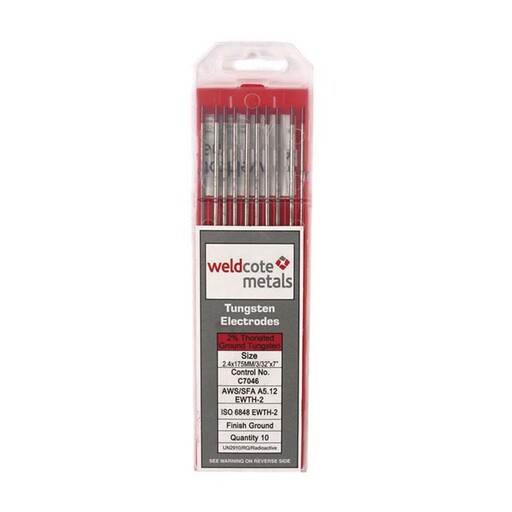 TUNG18X7X2TH | Weldcote Tungsten Electrode, 2% Thoriated (Red), 1